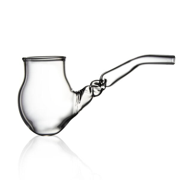 WIIDZ® Wizard Compact Puffco Proxy Glass Attachment, facing west. The puffco proxy attachment shaped like a tobacco pipe with a beautiful swirl on the air out let.