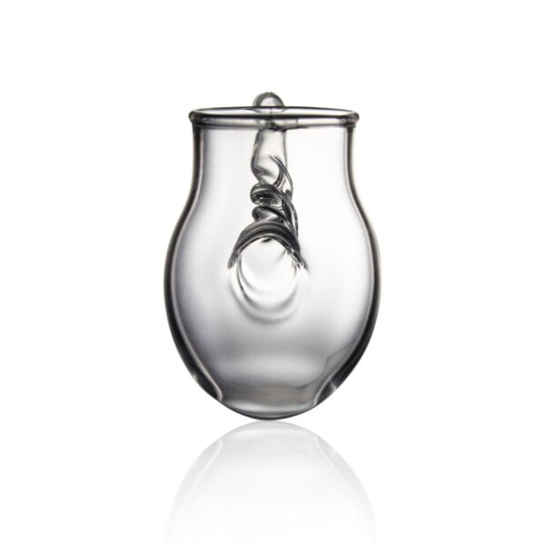 WIIDZ® Wizard Compact Puffco Proxy Glass Attachment, facing south. The puffco proxy attachment shaped like a tobacco pipe with a beautiful swirl on the air out let.