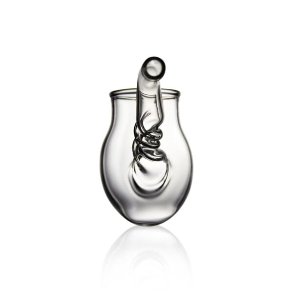 WIIDZ® Wizard Compact Puffco Proxy Glass Attachment, facing north. The puffco proxy attachment shaped like a tobacco pipe with a beautiful swirl on the air out let.