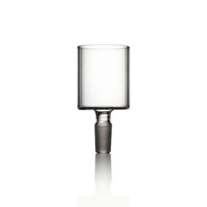 WIIDZ® Puffco Proxy Glass 14mm Direct Connector Adapter Attachment standing up with tip point down. The puffco proxy attachment is a simple direct connect with frosted connection tip.