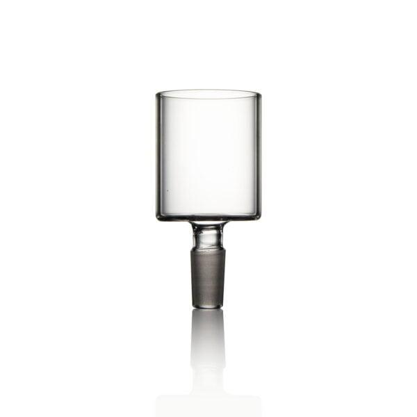 WIIDZ® Puffco Proxy Glass 14mm Direct Connector Adapter Attachment standing up with tip point down. The puffco proxy attachment is a simple direct connect with frosted connection tip.