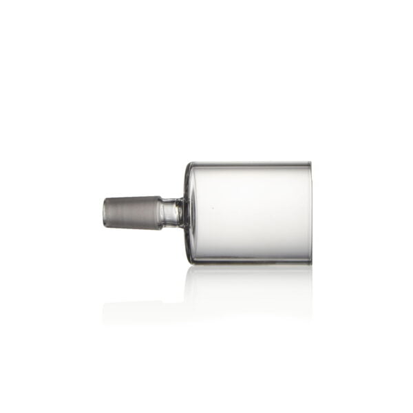 WIIDZ® Puffco Proxy Glass 14mm Direct Connector Adapter Attachment, lying down pointing west. The puffco proxy attachment is a simple direct connect with frosted connection tip.