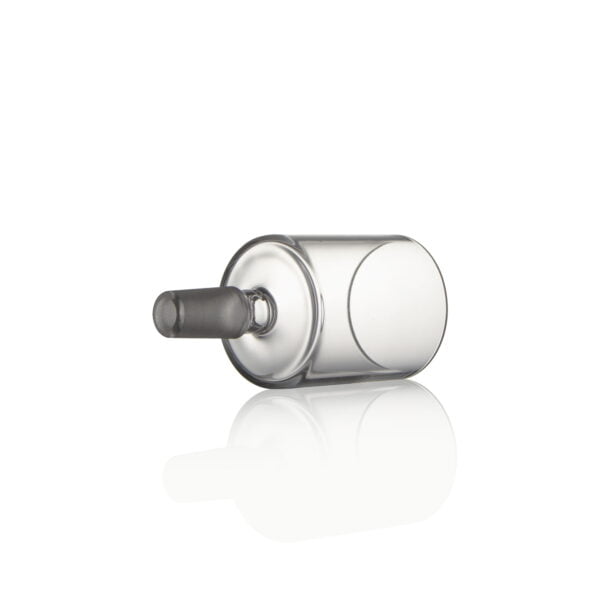 WIIDZ® Puffco Proxy Glass 14mm Direct Connector Adapter Attachment, lying down pointing southwest. The puffco proxy attachment is a simple direct connect with frosted connection tip.