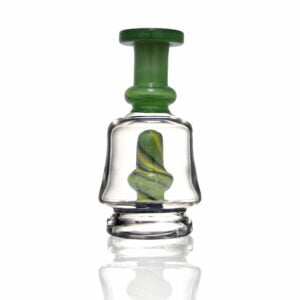 WIIDZ® Pico puffco peak pro glass attachment, standing up. The glass features small size, green air inlet and mouth piece.