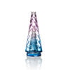 WIIDZ® Indiglow puffco peak pro glass attachment facing south. The glass shaped like the original puffco peak pro glass but with diamond cut surface and iridescent color of purple and blue, just like the Puffco Peak Indiglow Glass.