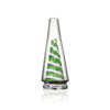 WIIDZ® Green twist puffco peak pro glass attachment, facing south. The glass shaped like OG peak glass, featuring the swirled green-white stripe on the inner chamber.
