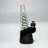 WIIDZ® Green twist puffco peak pro glass attachment installed on puffco peak, facing west under natural light. The glass shaped like OG peak glass, featuring the swirled green-white stripe on the inner chamber.