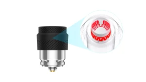 A close-up view of the Puffco Peak Atomizer, showcasing its WIIDZ 3D Chamber and heating coil feature, highlighting the intricate design and components.