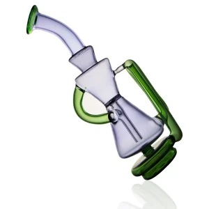 A dark elf-themed glass attachment for a Puffco Peak device, featuring intricate designs and a tilted angle.