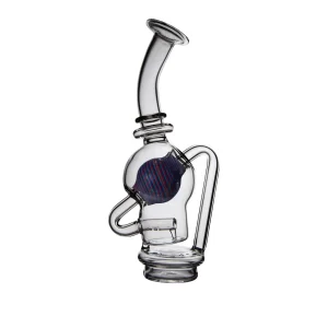 A glass attachment for the Puffco Peak, featuring a sleek design and showcasing the Wiidz Salon logo, positioned to face east.