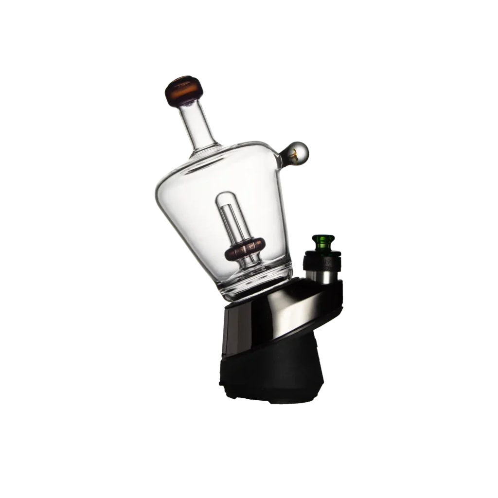 Puffco Peak vaporizer with WIIDZ Titan glass attachment installed, rotating view showcasing sleek design and smooth functionality