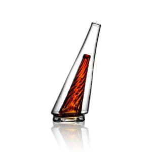 Amber-colored Puffco Peak Glass Wiidz Original 2.0, facing west. The glass piece is crafted for the Puffco Peak vaporizer, featuring a sleek, modern design with a warm amber color and a clear view from the western perspective.