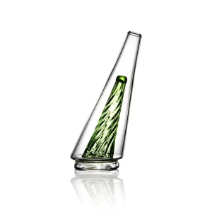 Green Puffco Peak Glass Wiidz Original 2.0, facing west. The glass piece, made for the Puffco Peak vaporizer, features a rich green color and a sleek, modern design, angled to showcase its profile from the western perspective.
