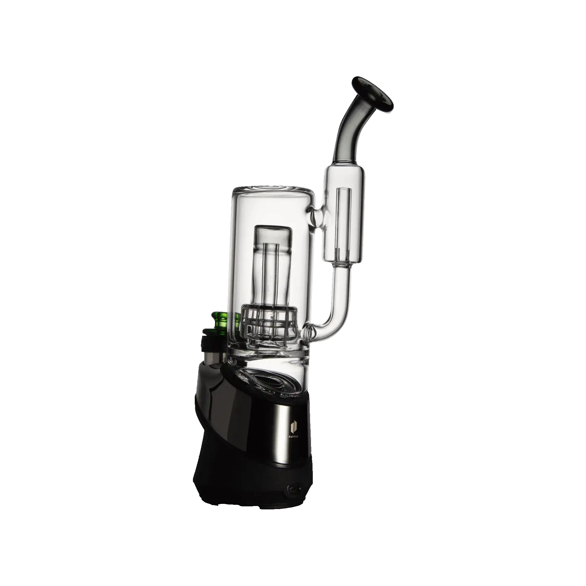 Puffco Peak Pro glass attachment WIIDZ Badger installed with rotating feature showcased in an appealing display.