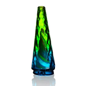 A colorful WIIDZ rainbow glass attachment for the Puffco Peak Pro, positioned facing north.