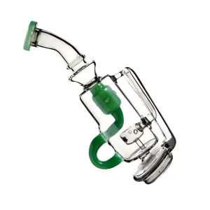 A Puffco Peak Pro with a Wiidz DG barrel glass attachment, positioned at a tilted angle against a neutral background.