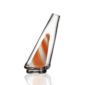 Puffco Peak Pro Glass Attachment in Wiidz Orange Twist, facing west, showcasing its vibrant design and unique features.