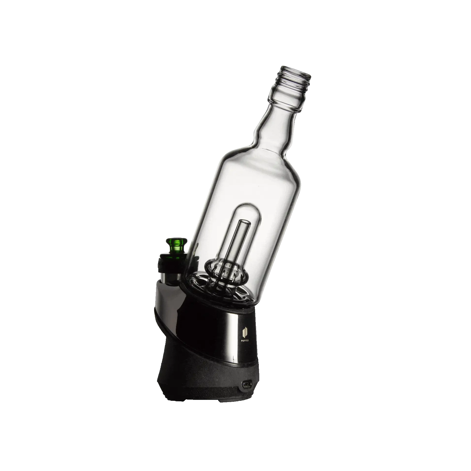 Puffco Peak Pro glass attachment with Wiidz Tipsy in black color, installed and rotating, showcasing its sleek design and functionality.