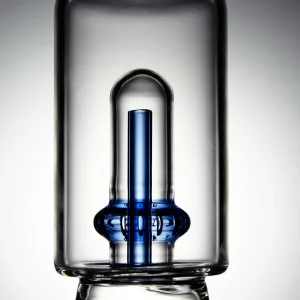 Close-up shot of the Puffco Peak Pro glass attachment featuring a Wiidz Tipsy Blue inner tube, showcasing its design and functionality.