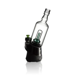 Puffco Peak Pro glass attachment in Tipsy Green color installed, facing southeast, showcasing its sleek design and functionality.