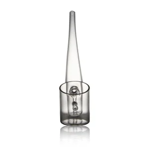 A glass attachment for the Puffco Proxy, featuring a design that resembles a bubble, oriented towards the south.
