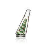 A beautifully crafted Puffco glass wiidz ornament designed in a festive Christmas theme, showcasing a west-facing orientation with intricate details and vibrant colors, perfect for collectors and holiday decor.