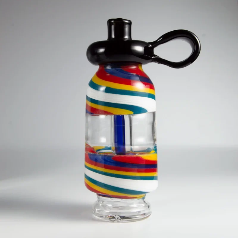 puffco peak pro glass attachment wiidz flask alt facing west.webp Puffco Peak Pro glass attachment featuring a Wiidz flask, positioned to the west, showcasing a sleek design and functional elegance for optimal vaporization.