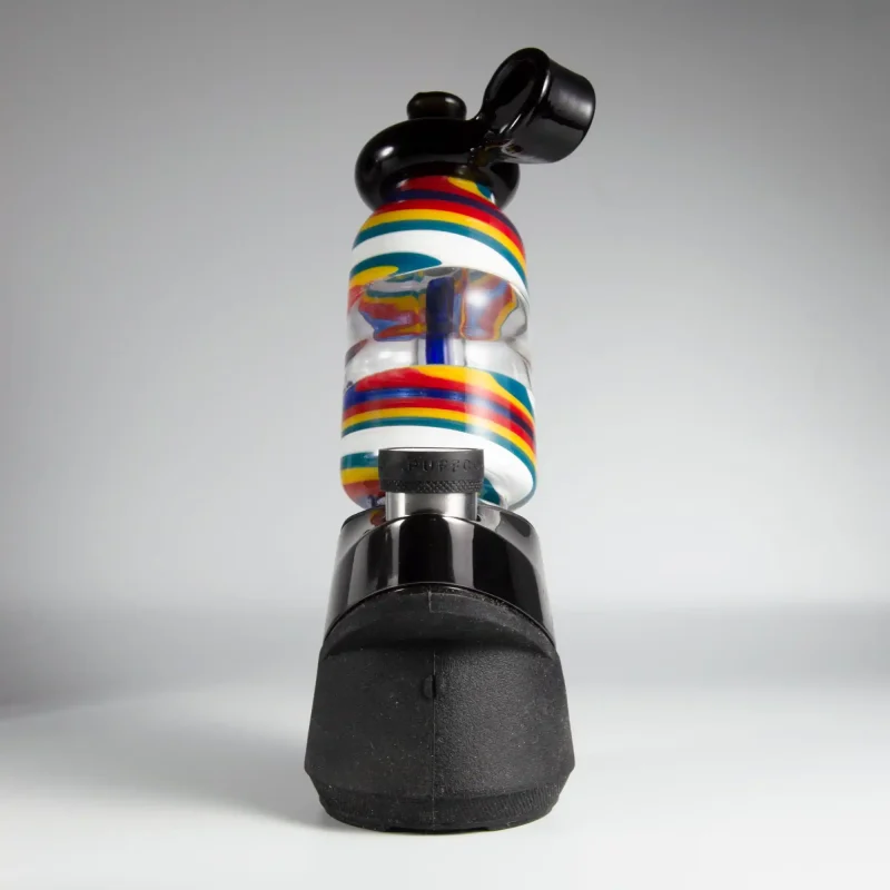 puffco peak pro glass attachment wiidz flask alt installed facing north.webp Puffco Peak Pro glass attachment installed on a Wiidz flask, positioned facing north, showcasing a sleek design and functionality perfect for concentrate enthusiasts.