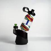 Puffco Peak Pro glass attachment installed on a Wiidz flask, oriented towards the west, showcasing the stylish and functional design for an enhanced smoking experience.