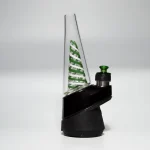 Puffco Peak Pro glass attachment in Wiidz green twist design, expertly installed and positioned facing west for enhanced aesthetic appeal.