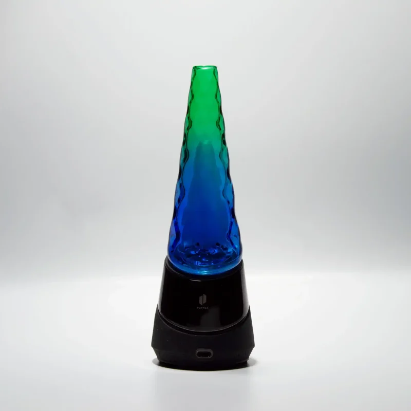 Puffco Peak Pro glass attachment installed facing south in Wiidz, Hawaii, showcasing vibrant design and functionality for enhanced concentrate smoking experience.