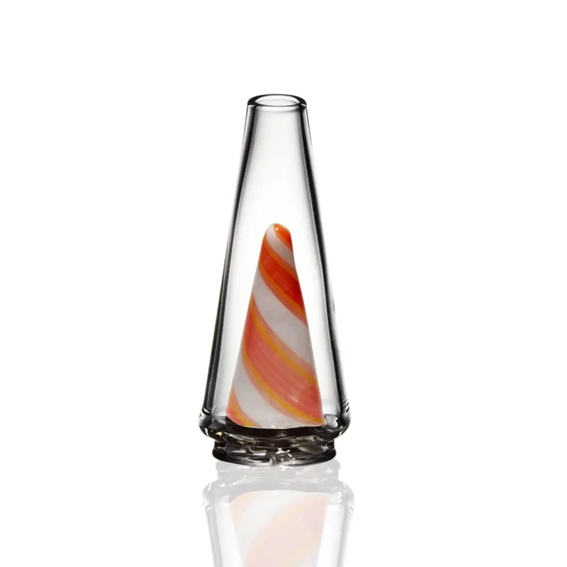 Puffco Peak Pro glass attachment in Wiidz orange twist design, showcasing a unique and vibrant aesthetic, photographed facing north.