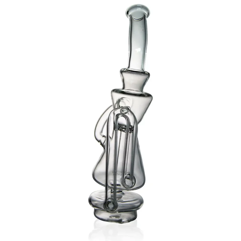 puffco peak pro glass attachment wiidz recycler facing north.webp Puffco Peak Pro glass attachment Wiidz recycler oriented north, showcasing its sleek design and functionality for optimal dabbing experience.