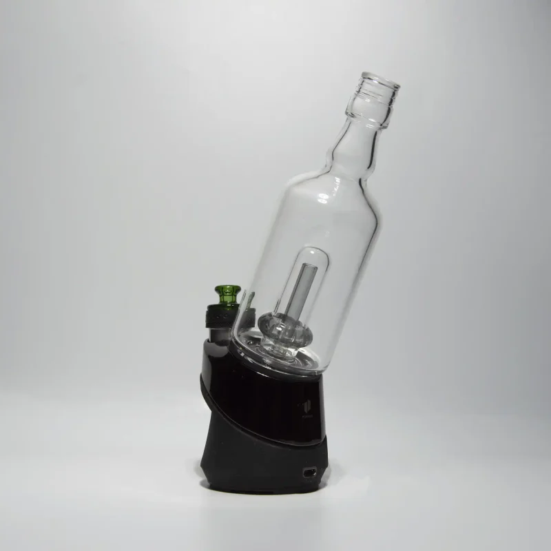 Puffco Peak Pro glass attachment with Wiidz Tipsy in black installed, oriented southeast against a clean white background.
