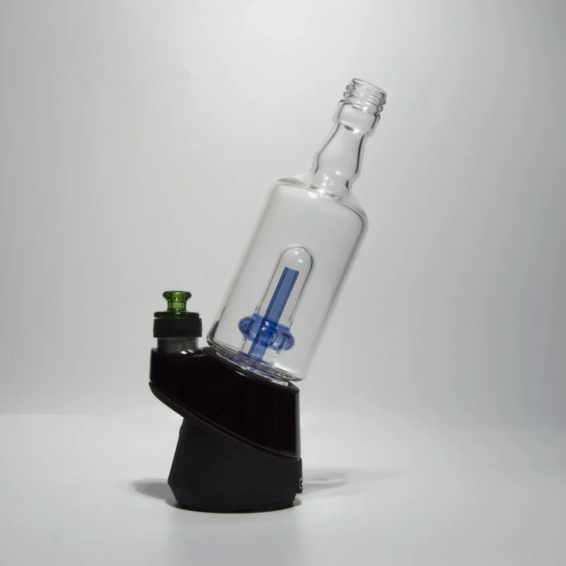 Puffco Peak Pro glass attachment in Wiidz Tipsy Blue color installed, facing east against a clean white background, showcasing its sleek design and functionality for enhanced vaping experience.