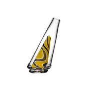 Puffco Peak Pro glass attachment in Wiidz yellow, showcasing vapor flowing west.