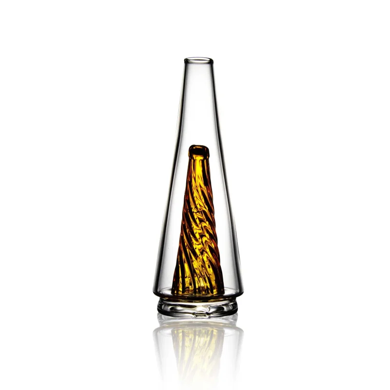 Puffco Peak Glass Wiidz Original 2.0 in vibrant yellow, positioned facing north, showcasing its unique design and functionality for concentrate enthusiasts.