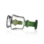 puffco peak pro glass attachment WIIDZ pico green lying down.webp Puffco Peak Pro Glass Attachment in Wiidz Pico Green Lying Down, showcasing its sleek design and vibrant color, perfect for enhancing your vaping experience.
