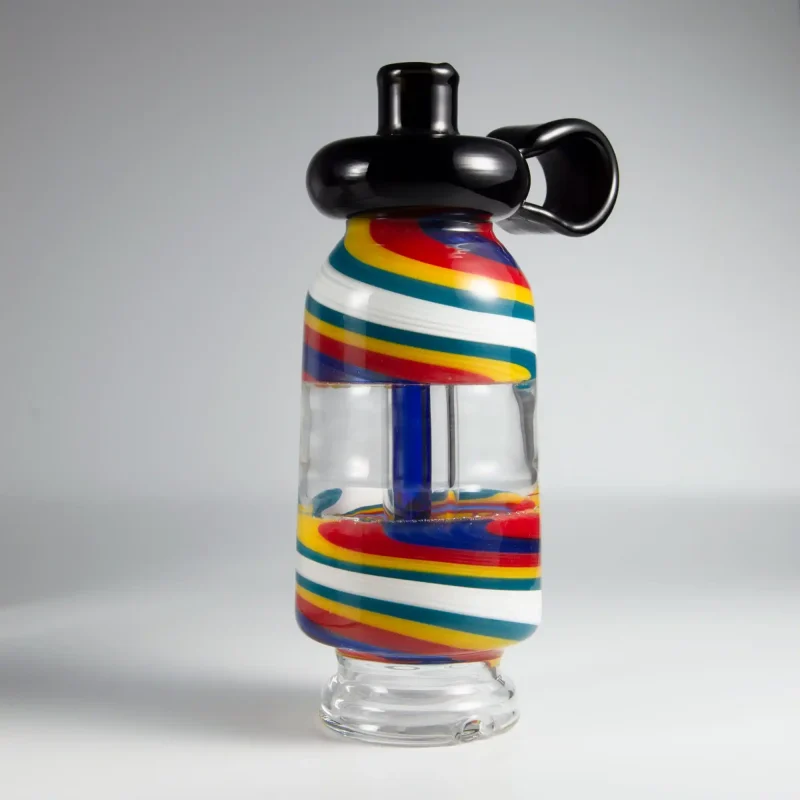 Puffco Peak Pro glass attachment with Wiidz flask, displayed at an angle facing southwest, showcasing its sleek design and functionality.