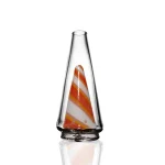 puffco peak pro glass attachment wiidz orange twist facing south.webp Puffco Peak Pro glass attachment in Wiidz orange twist design, positioned facing south for an aesthetically pleasing view.
