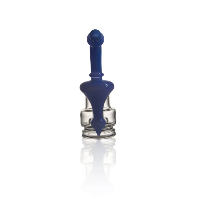 Puffco Peak Pro glass attachment in Wiidz Sherlock design, featuring a vibrant blue color, viewed from the south angle.