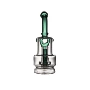 Puffco Peak Pro glass attachment in Wiidz Sherlock Green design, showcasing a unique aesthetic, oriented facing north, ideal for enhancing your dabbing experience.