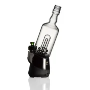 Puffco Peak Pro glass attachment with Wiidz Tipsy in black, expertly installed facing southeast, showcasing intricate details and casting a subtle shadow.