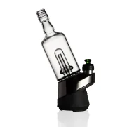 Puffco Peak Pro glass attachment in Wiidz Tipsy Black color installed, oriented towards the west, with a shadow effect creating a striking visual contrast.