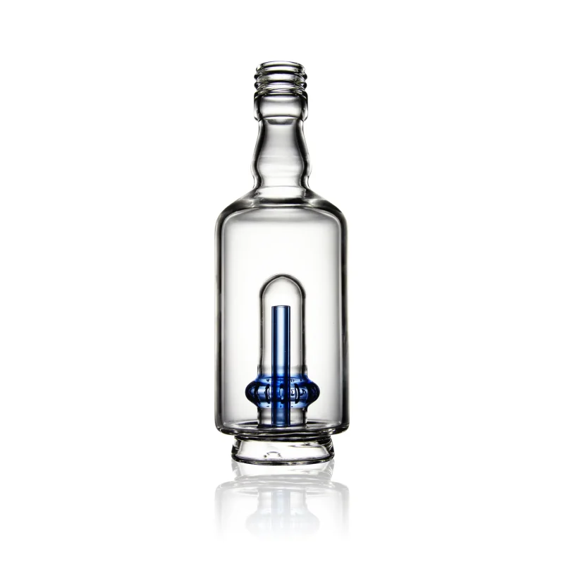Puffco Peak Pro glass attachment in Tipsy Blue, displayed upright, showcasing its sleek design and vibrant color.